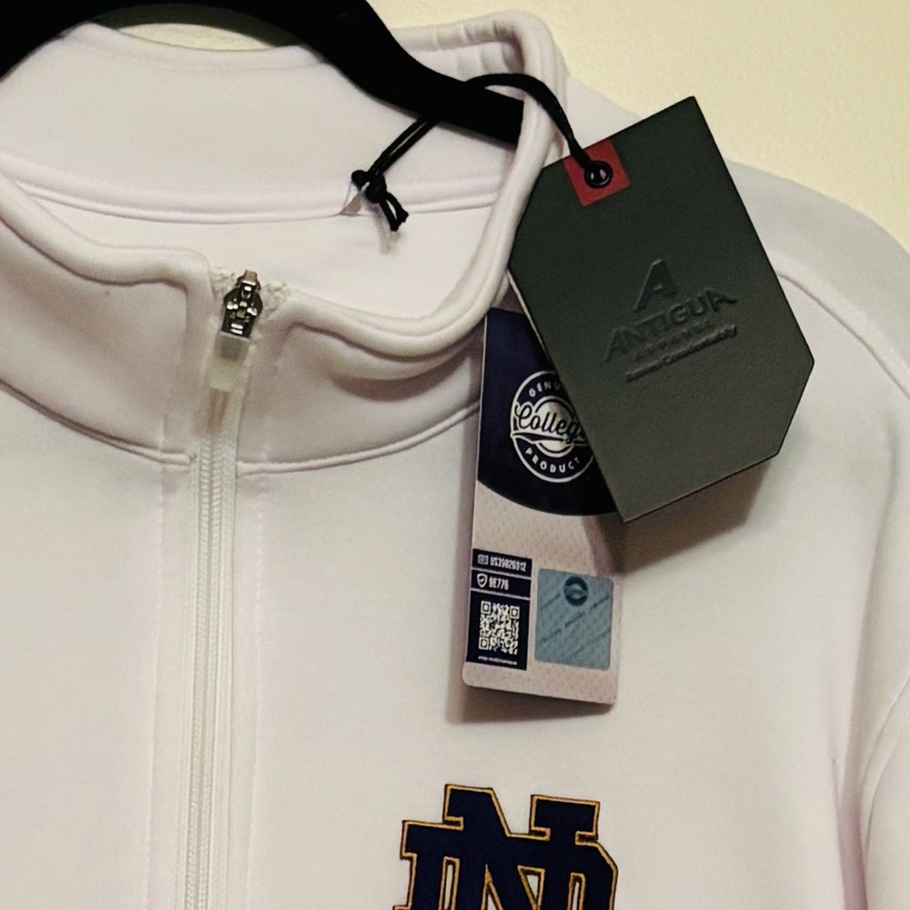 Antigua White Men’s Zip Jacket with Navy Gold Logo